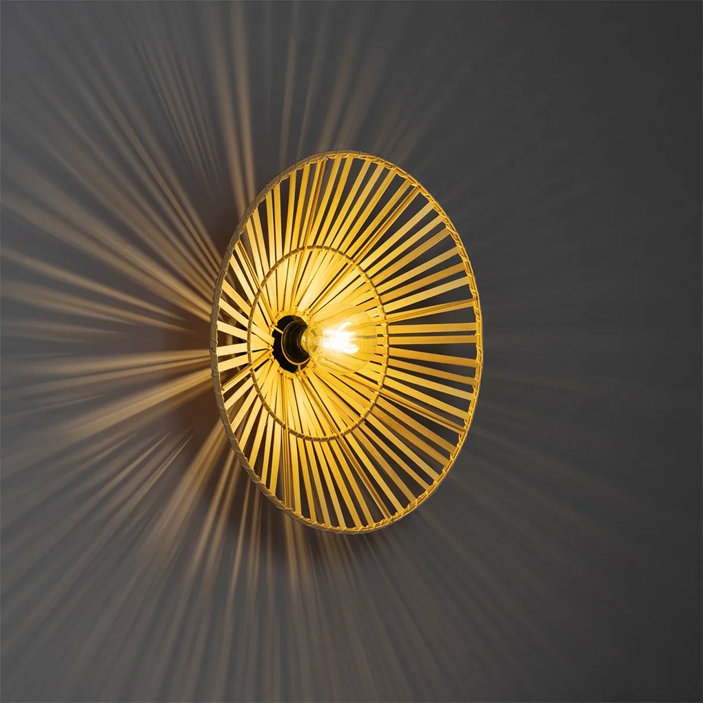 Orientalna lampa ścienna czarna z naturalnym bambusem - Pua