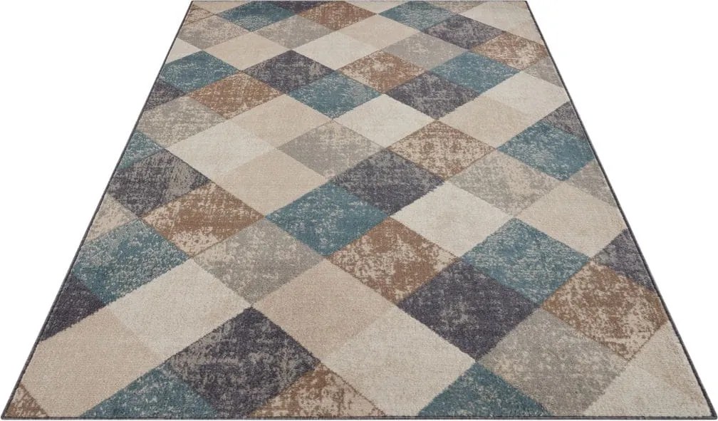 Dywan Terrain designerski w Romby –  Beż Brąz Turkus z krótkim włosiem 200 cm x 280 cm Certyfikat Oeko-Tex