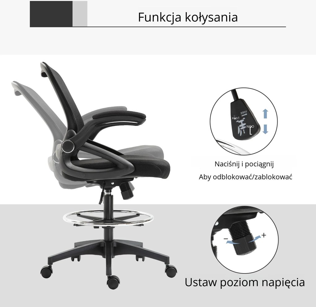 Vinsetto Fotel obrotowy z podnóżkiem ergonomiczne krzesło do biurka regulowane czarne | Aosom PL