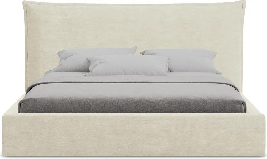 Beżowe tapicerowane łóżko dwuosobowe ze schowkiem i stelażem 180x200 cm Esala – Makamii