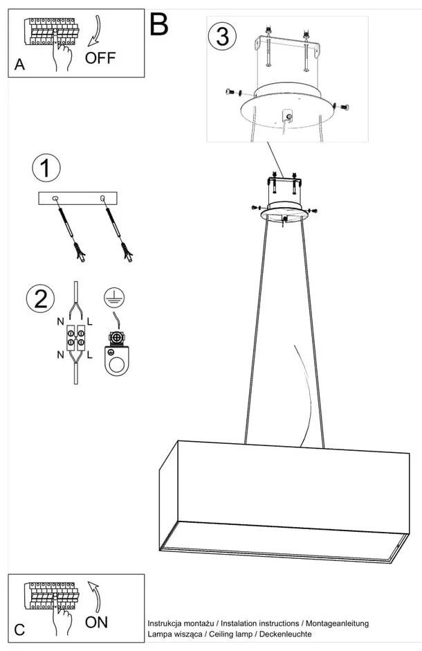 Biała lampa wisząca z tekstylno-szklanym kloszem Gryfin Bis – Nice Lamps