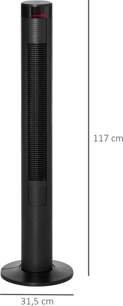 HOMCOM Wentylator Wieżowy Kolumnowy 45W z Pilotem Funkcja Timera 4 Prędkości Czarny | Aosom PL