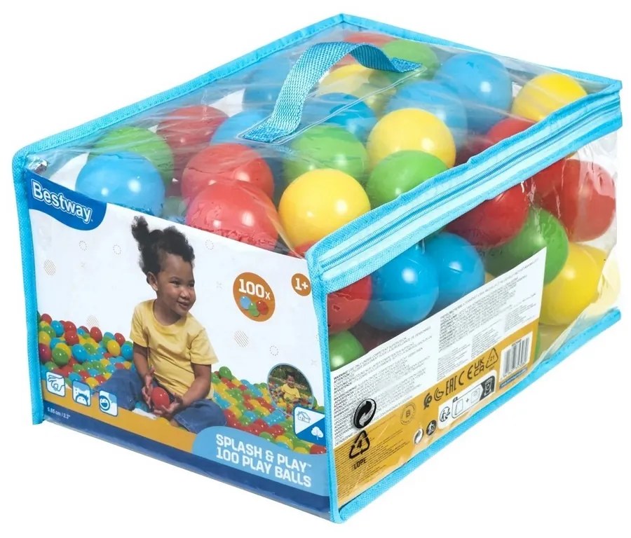 Bestway 100 plastikowych kulek w torbie zapinanejna zamek, średnica 5,85 cm