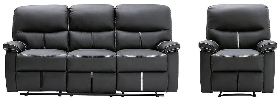 Kanapa 3+1-osobowa i fotel z funkcją relax z ekoskóry w kolorze czarnym CANBY