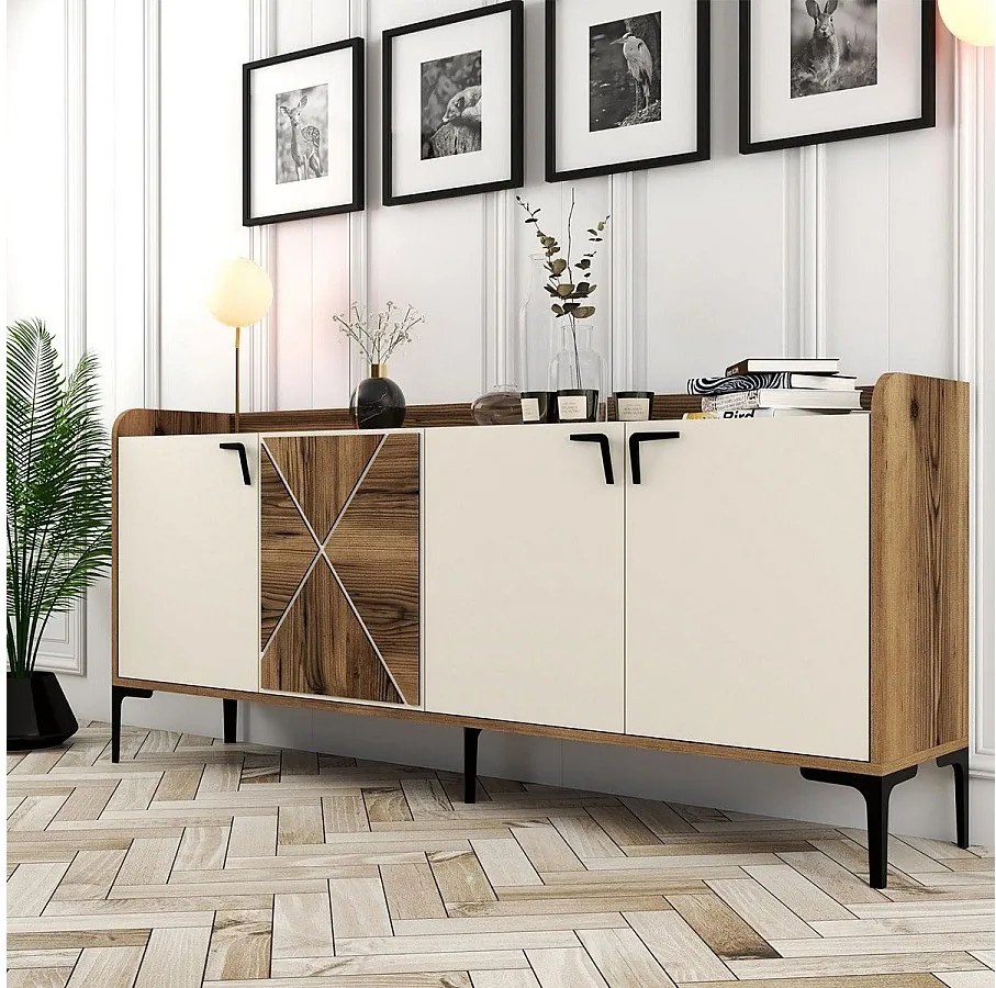 Komoda przemysłowa – 180 x 78 x 35 cm – Orzech i krem ​​– Płyta wiórowa pokryta melaminą