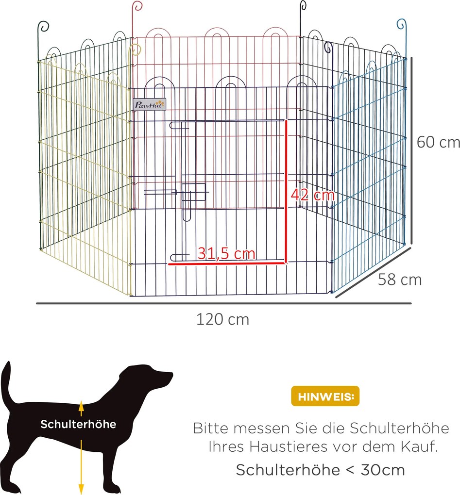 PawHut Wielofunkcyjny Wybieg dla Szczeniąt, Modularny Design, Zamknięcie, Metal, Ø120x60H cm, Kolorowy