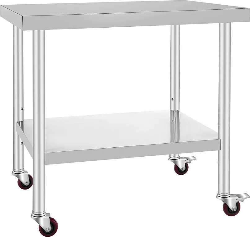Stół Przygotowawczy SucceBuy Stół Roboczy ze Stali Nierdzewnej Komercyjny Stół Przygotowawczy 36 x 30 Cali z 4 Kółkami