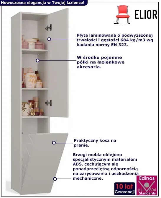 Wąska szafka łazienkowa z koszem na pranie kaszmir P6-W28