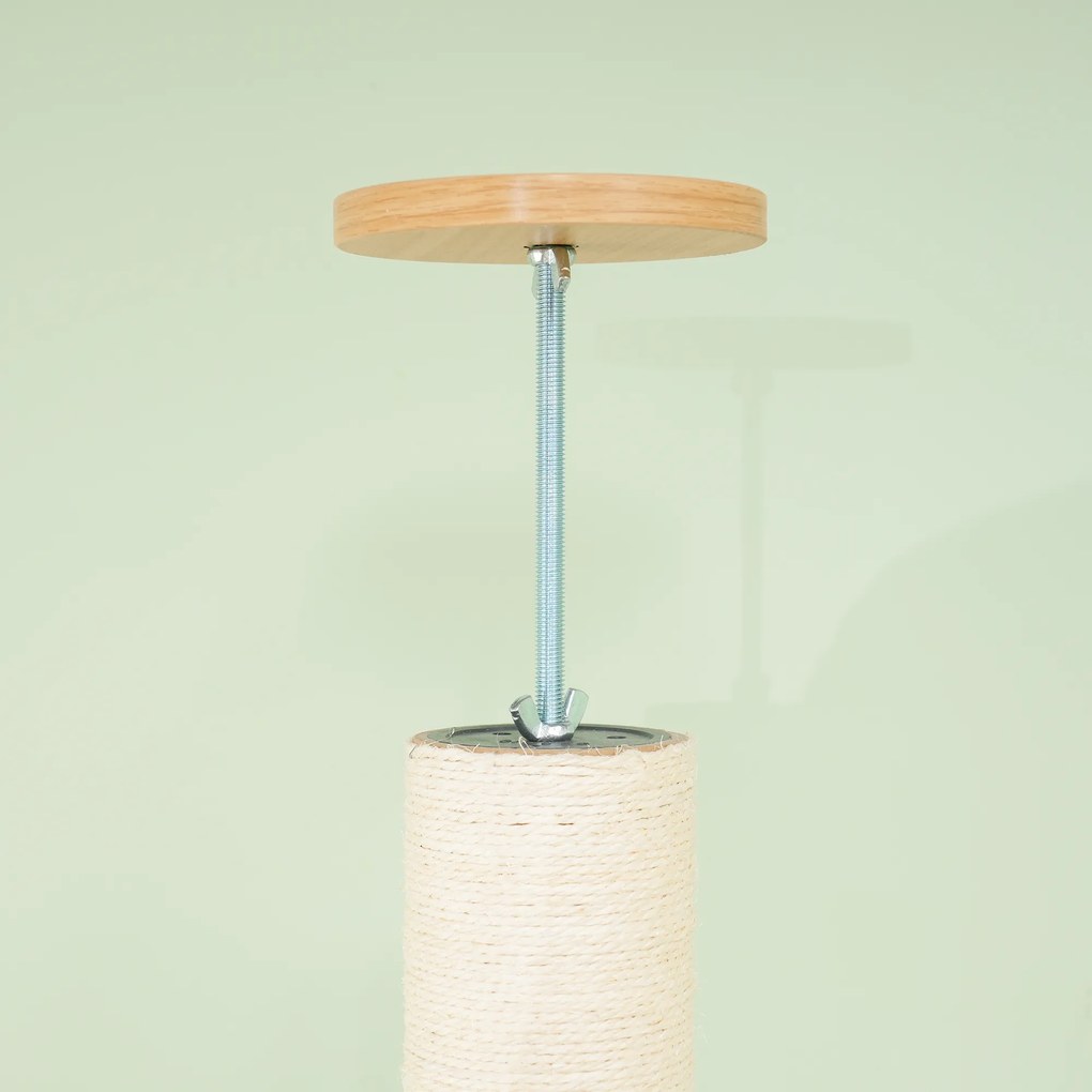 PawHut Wysoki drapak dla kota z zabezpieczeniem antyprzewrotowym, słup obity liną sizalową, płyta drewniana, dąb+kremowy