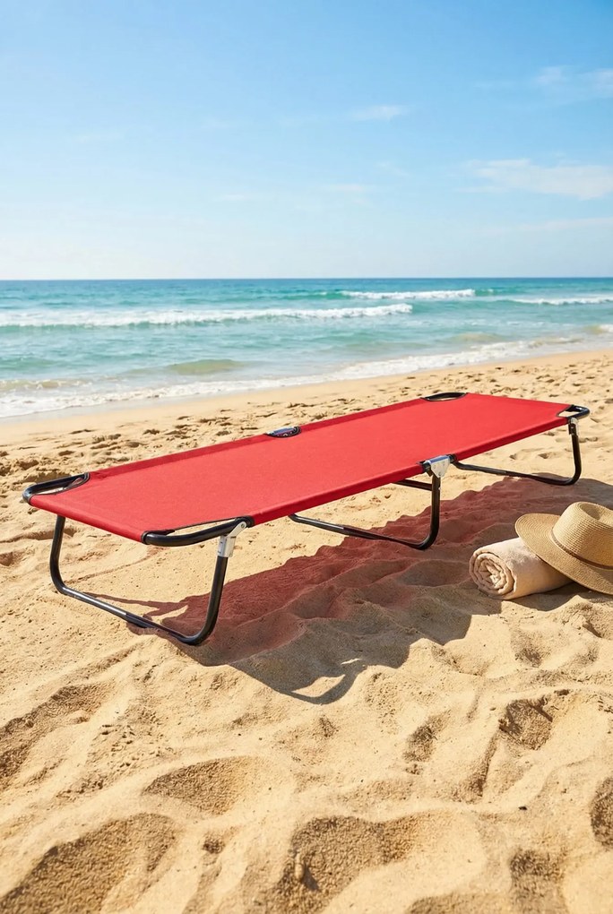 Czerwony pojedynczy składany leżak na plażę S5-Z50
