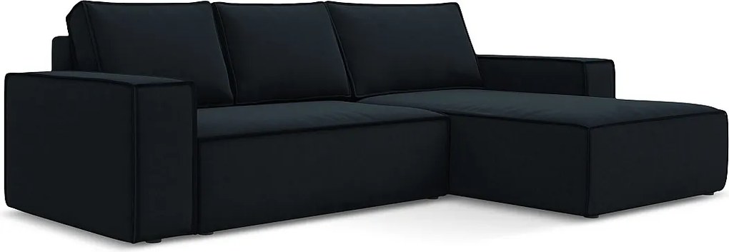 Narożnik prawostronny z funkcją spania - z tkaniny welwetowej - królewski niebieski - KIMO