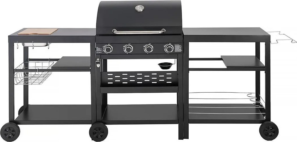 Grill gazowy do kuchni na zewnątrz - 12 kw - 4 palniki - Czarny