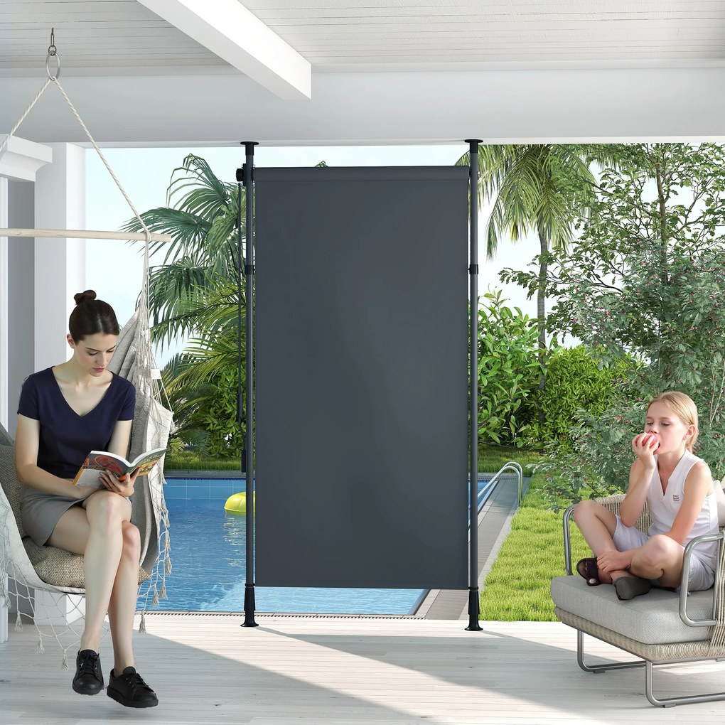 Outsunny Wolnostojąca Markiza, Regulowana Długość, Montaż Bez Wiercenia, Rama z Aluminium, 1,5 x 2,2-3,1 m, Ciemnoszary
