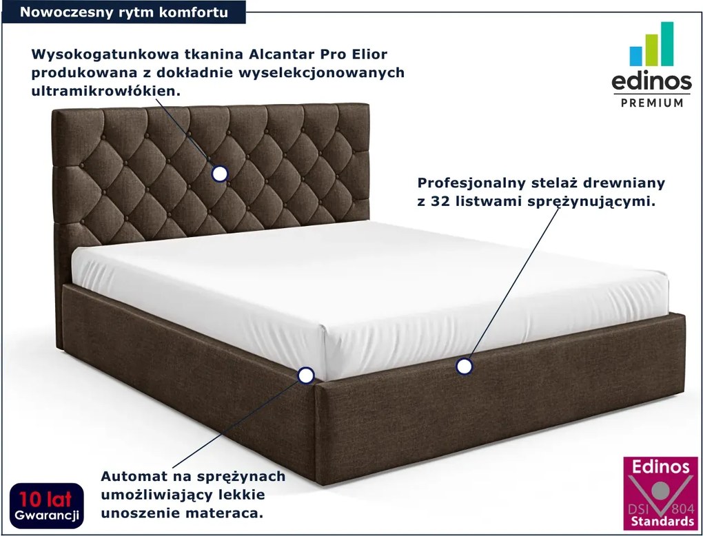 Brązowe łóżko pikowane z pojemnikiem 3 rozmiary P1-C90