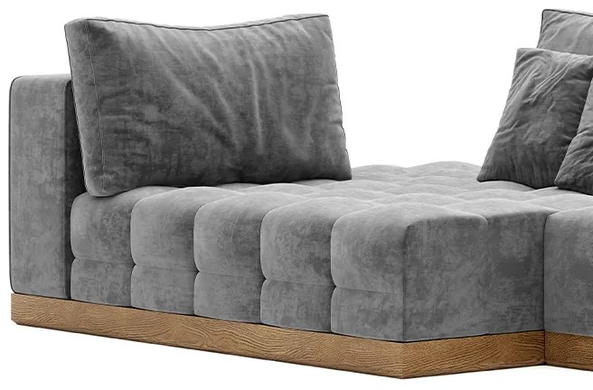 Rozkładana sofa narożna Morani, drewno dębowe, 420x150x71cm