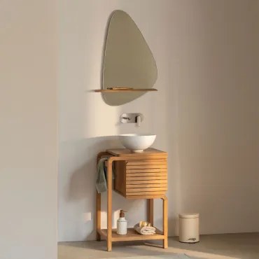 Zestaw Mebli Łazienkowych Z Drewna Tekowego Bradley Okrągły Biały Ceramiczny Ø30 Cm Calgari - Sklum