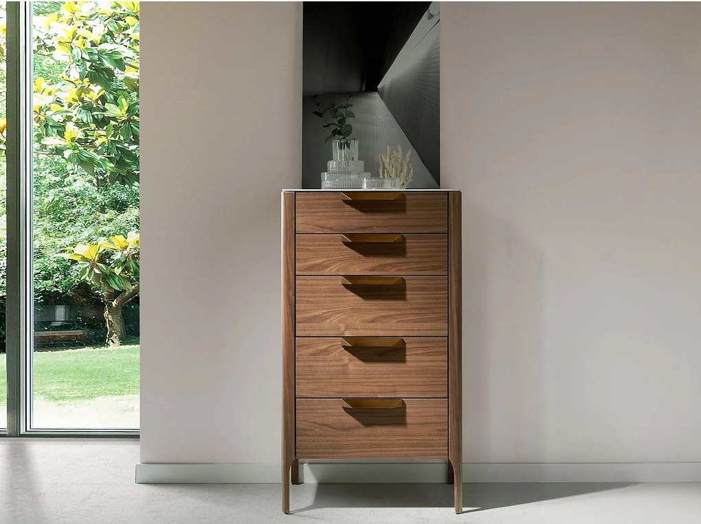 Szyfoniera z drewna orzechowego z blatem ze szkła imitującego marmur 7039 ANGEL CERDA