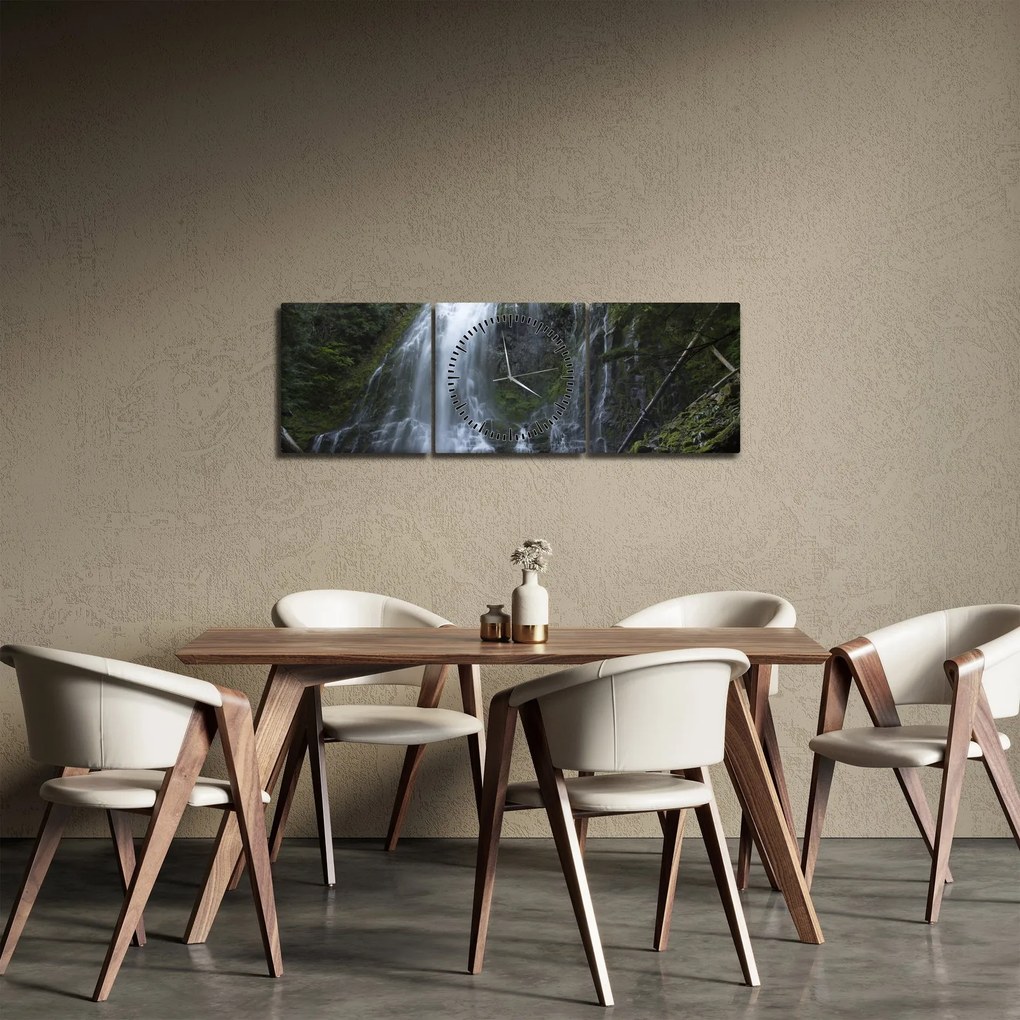 Obraz wodospadu (z zegarem) (90x30 cm)