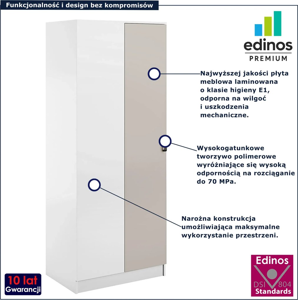 Narożna minimalistyczna szafa uchylna biały + kaszmir W3-E06