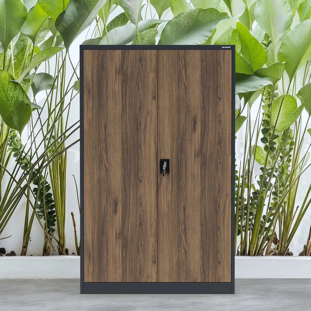 Szafa biurowa metalowa na dokumenty JAN II, Eco Design: antracyt/orzech