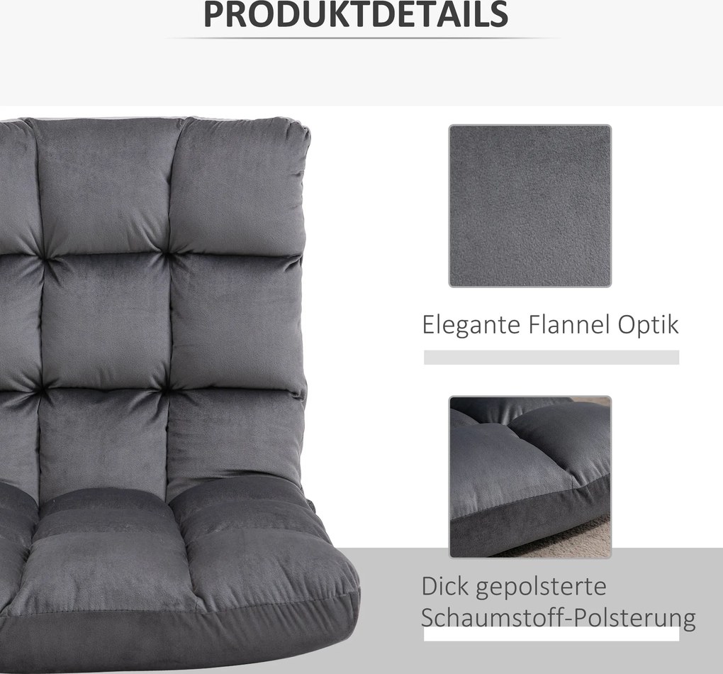 HOMCOM Fotel Materac Gościnny Welurowy Regulowane Oparcie Szary 55x71x53 5 cm Komfort i Styl | Aosom PL