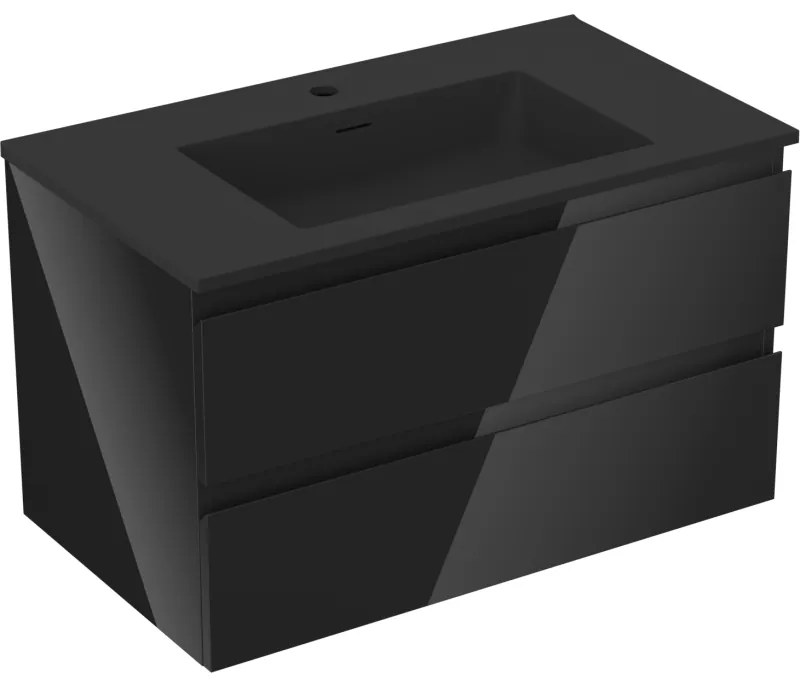 Mexen Orio szafka łazienkowa 80 cm z umywalką Otis, 2 szuflady, czarna połysk/czarna mat - 91A10-08047-2-BFF70-W18M71