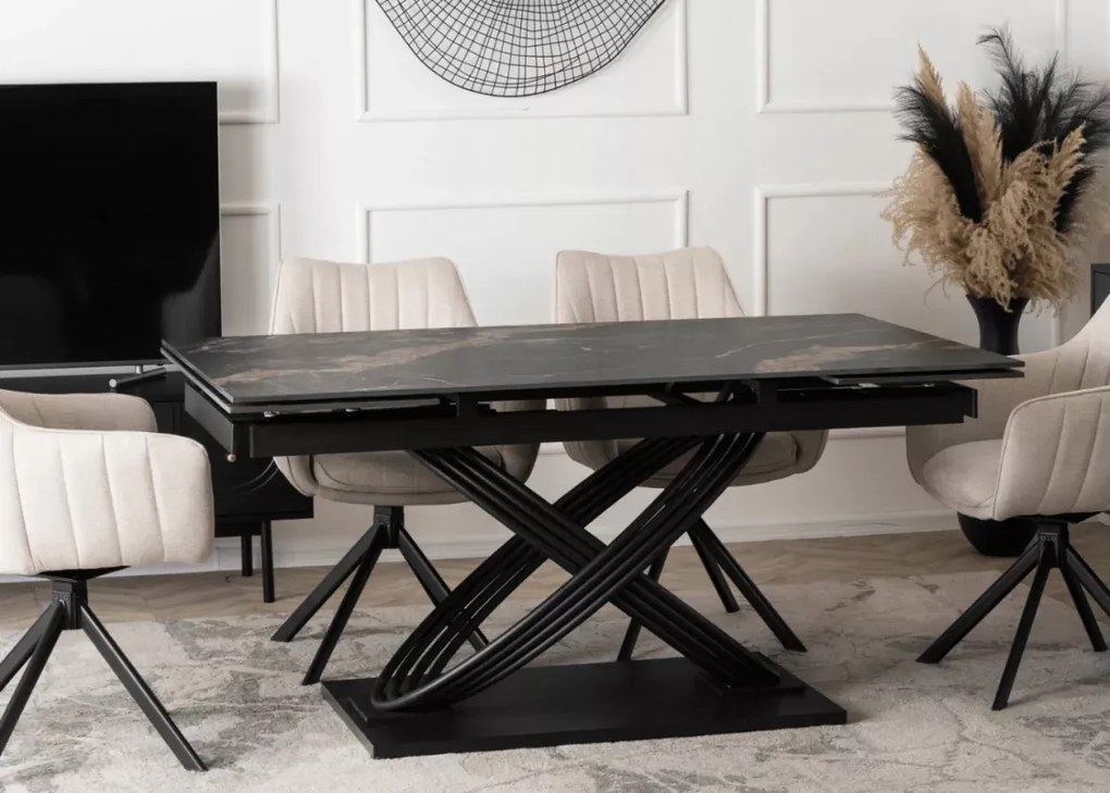 Stół rozkładany Tevois 160-240 cm – blat ze spieku kwarcowego, elegancki i nowoczesny stół do salonu