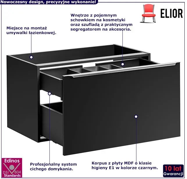 Czarna ścienna szafka umywalkowa 80 cm A0-E66