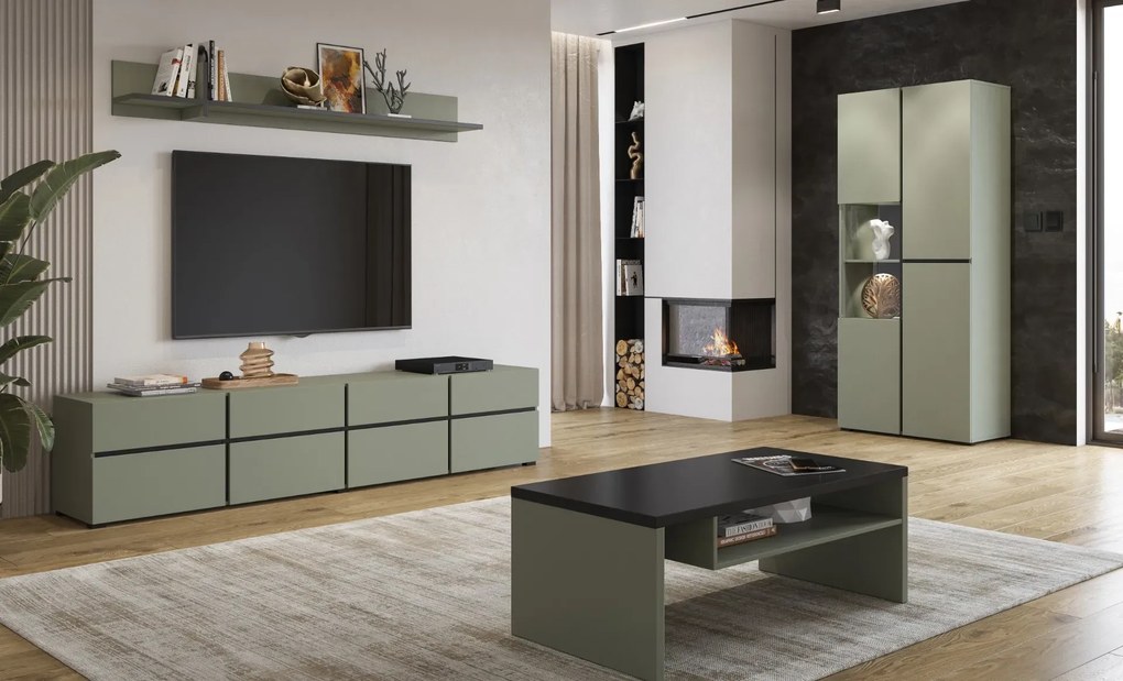 Szafka RTV CROSS 4K4S 225cm zielona/czarna HELVETIA