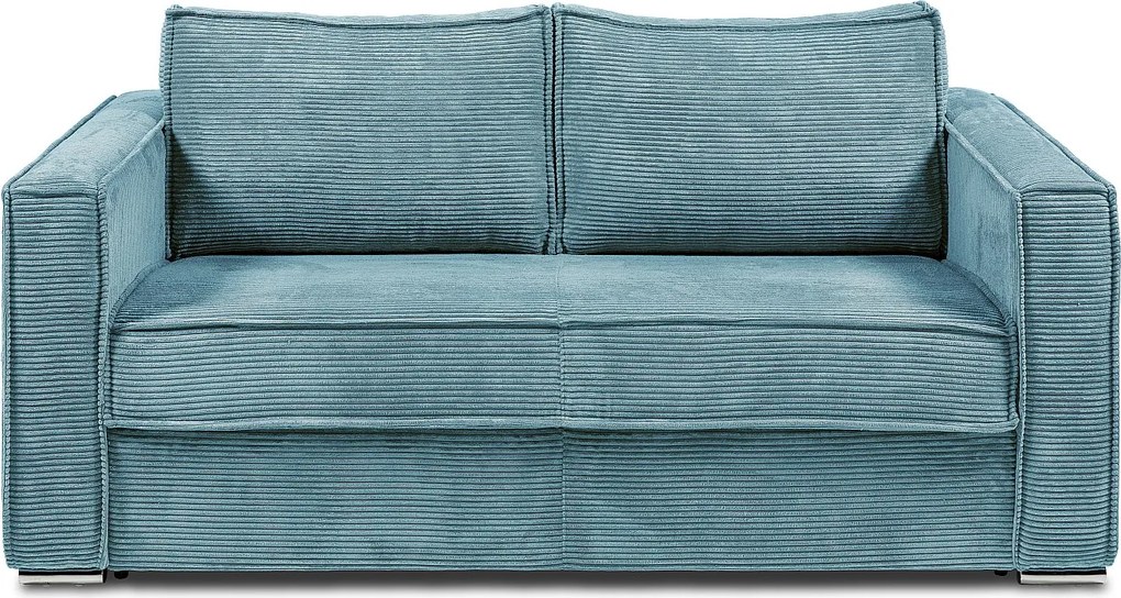 Kanapa 3-osobowa rozkładana typu express z turkusowego weluru sztruksowego z siedziskiem z pianki z pamięcią kształtu - Powierzchnia spania 140 cm - Materac 18 cm LORETO