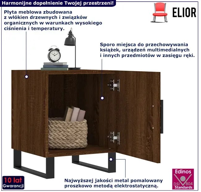 Wąska szafka nocna z drzwiczkami brązowy dąb - Bibrox