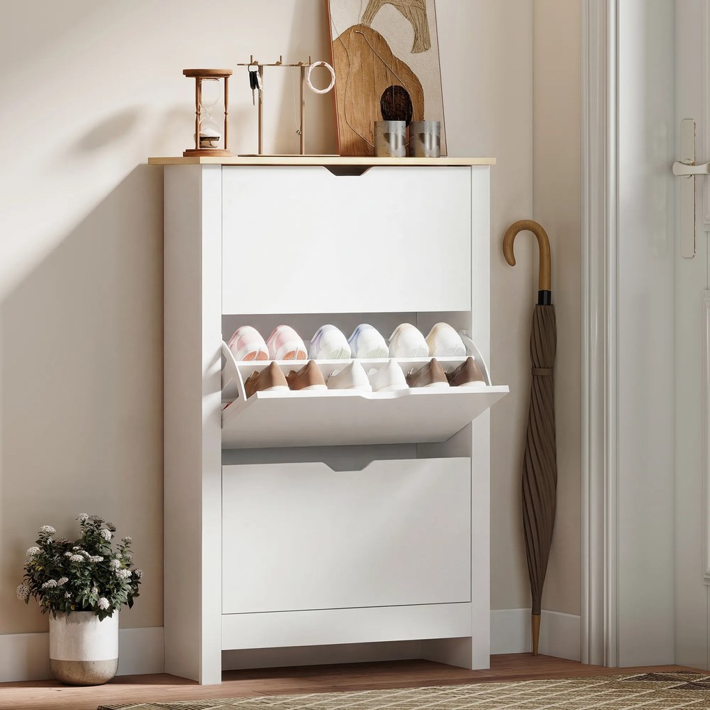 HOMCOM szafka na buty biała z trzema klapami pojemna nowoczesna szafka do przedpokoju 72x26x112 cm | Aosom PL