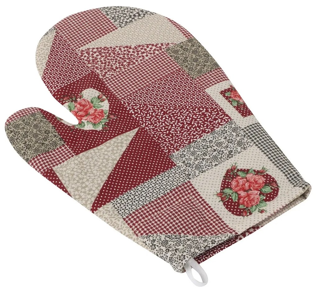 Bellatex Rękawica kuchenna EMA Patchwork bordo, 18 x 28 cm