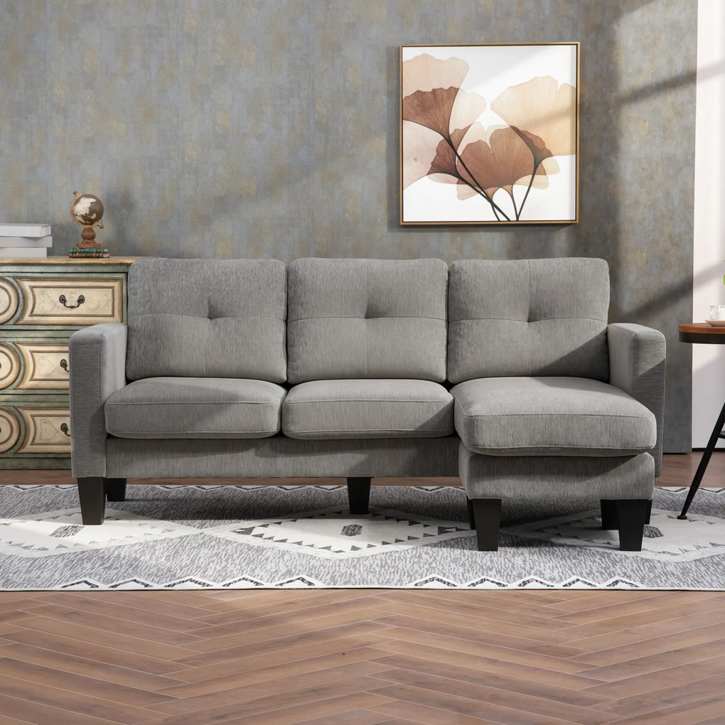 HOMCOM narożnik sofa w kształcie L z odwracalną chaiselongue tapicerowana tkaniną lnianą wygodna kanapa brązowa | Aosom PL