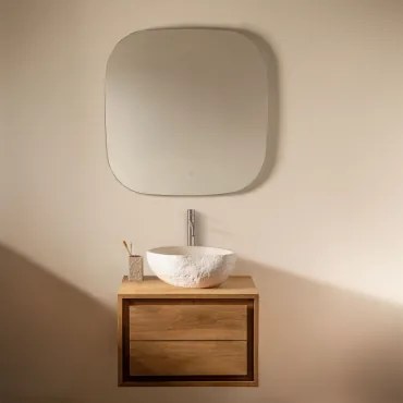 Zestaw Wiszących Mebli Łazienkowych Z Drewna Tekowego Jabari Drewno Tekowe & Nieregularna Z Biały Cementu ↔︎40 - Sklum