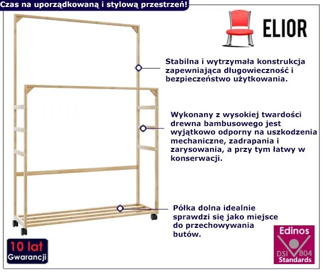 Wieszak na ubrania z półkami na kółkach W0-E27