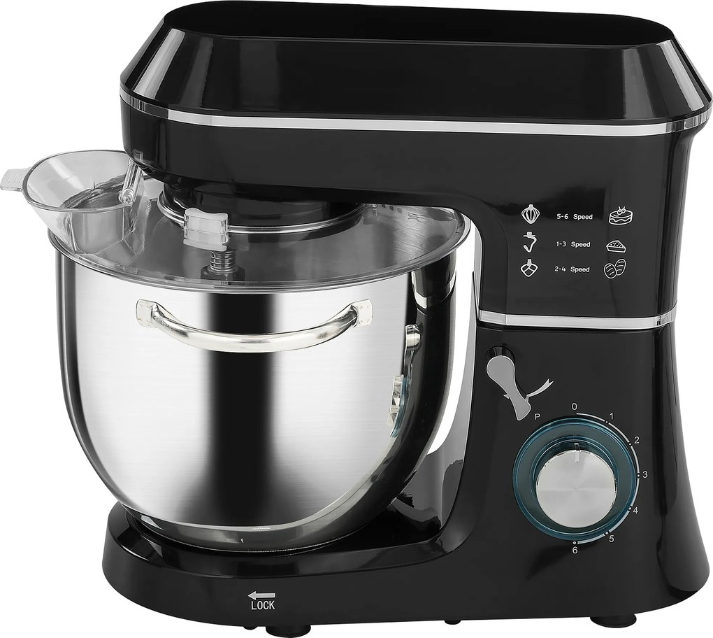 HOMCOM Robot planetarny 1400 W z miską 7 l i 6 prędkościami, hak do ciasta, trzepaczka i mieszadło, czarny | Aosom PL