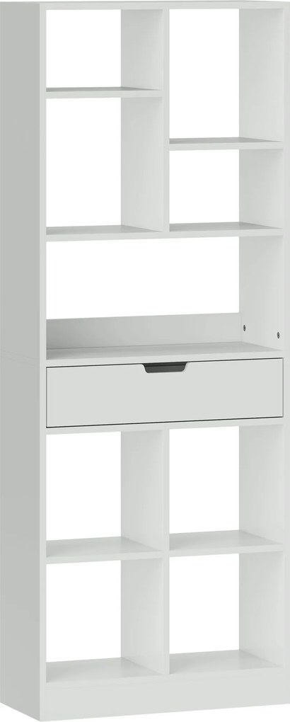 HOMCOM Półka na Książki, Regał Wielofunkcyjny, 9 Półek, Szufalda, Zabezpieczenie Przed Przewróceniem, 60 x 26 x 158 cm, Biały
