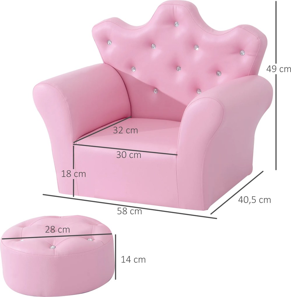 HOMCOM fotel dziecięcy sofa dziecięca miękka z kryształowymi guzikami