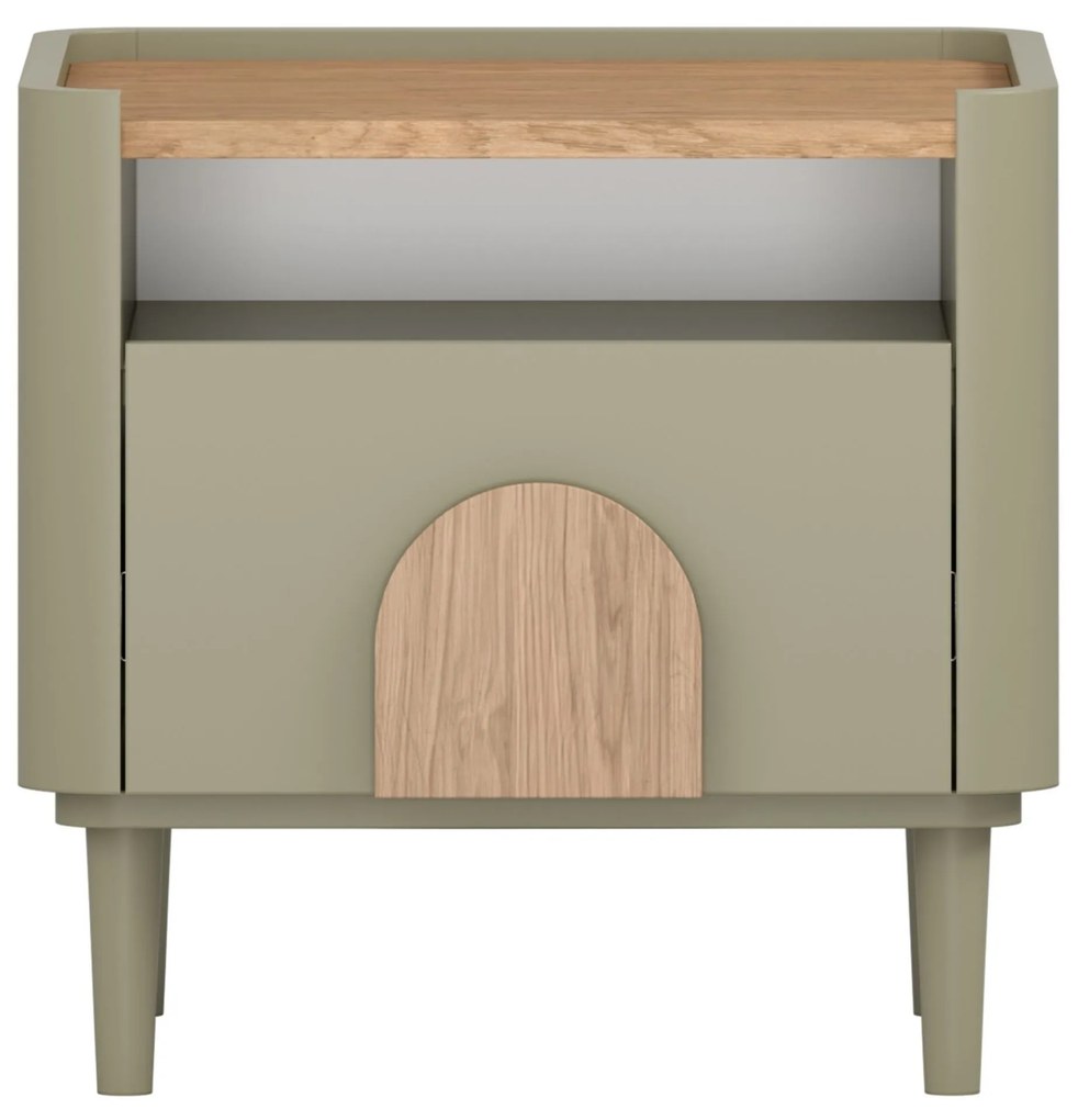 Szafka nocna Amilio z szufladą 50 cm na nóżkach - eukaliptus / dąb baltic dune / uchwyty dąb naturalny