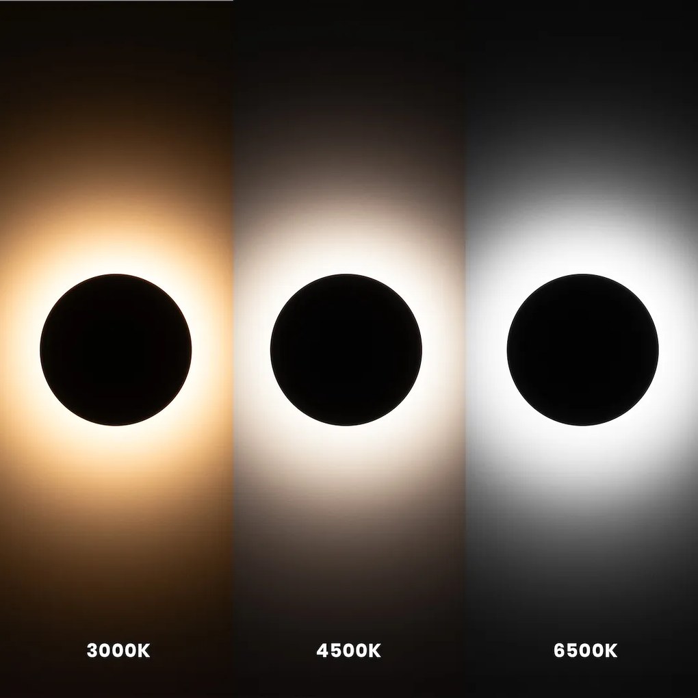 Kinkiet Wewnętrzny i Zewnętrzny 22 cm Disk 15W 3CCT IP65 Czarny