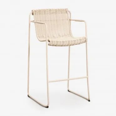 Pack 2 Sztaplowanych Wysokich Stołków Ogrodowych Z Podłokietnikami Z Syntetycznego Rattanu I Stali Revia Kremowa Tapioca & ↑75 Cm - Sklum