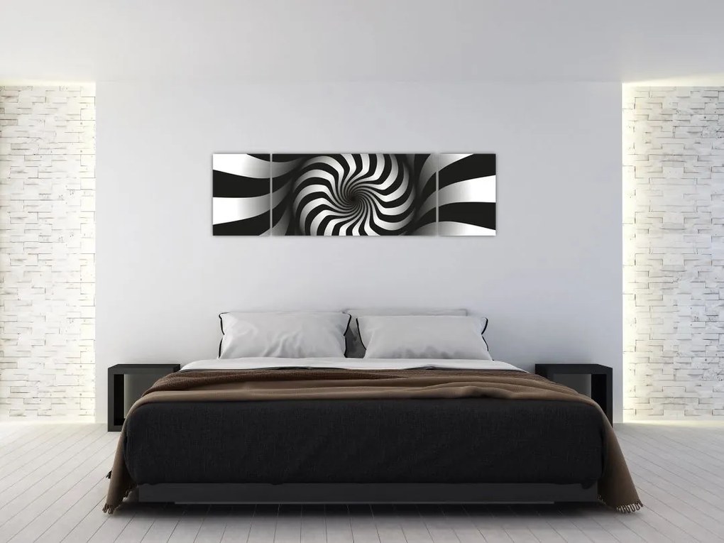 Abstrakcyjny obraz czarno - białej spirali (170x50 cm)