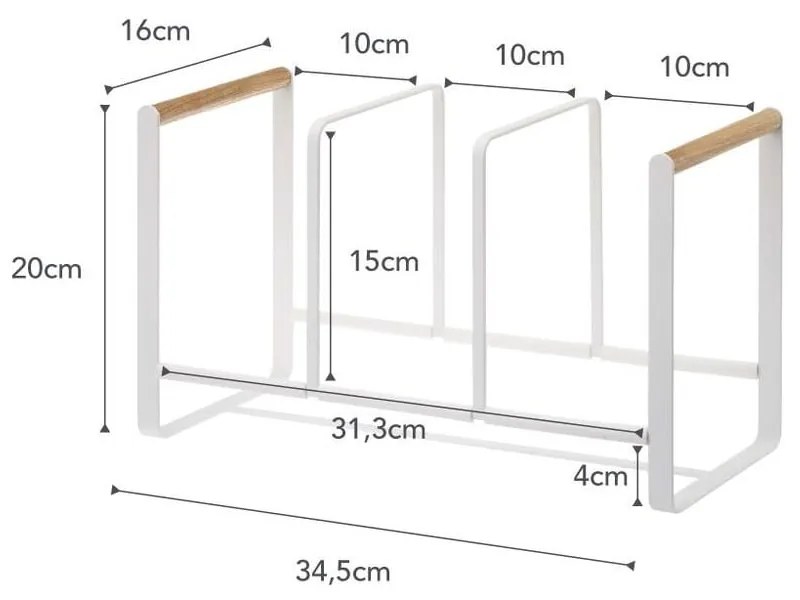Biały stojak na talerze z detalem z drewna bukowego YAMAZAKI Tosca