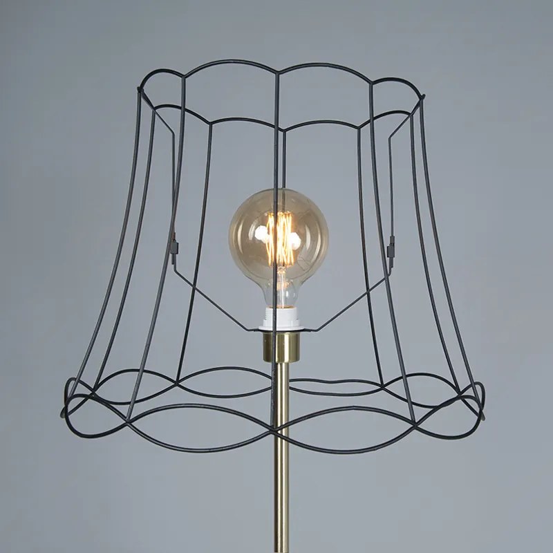 Retro lampa podłogowa mosiądz z kloszem Granny Frame czarny 45 cm - Kaso Retro Oswietlenie wewnetrzne