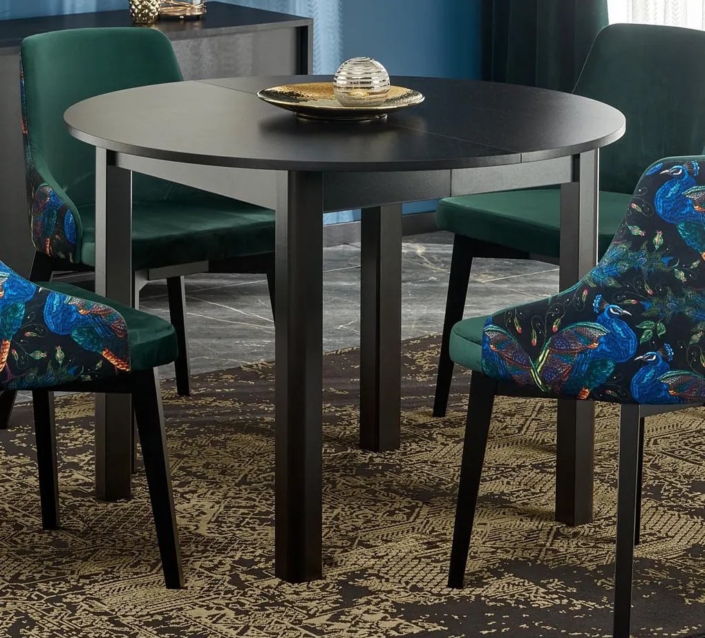 Czarny rozkładany stół z okrągłym blatem Ringo