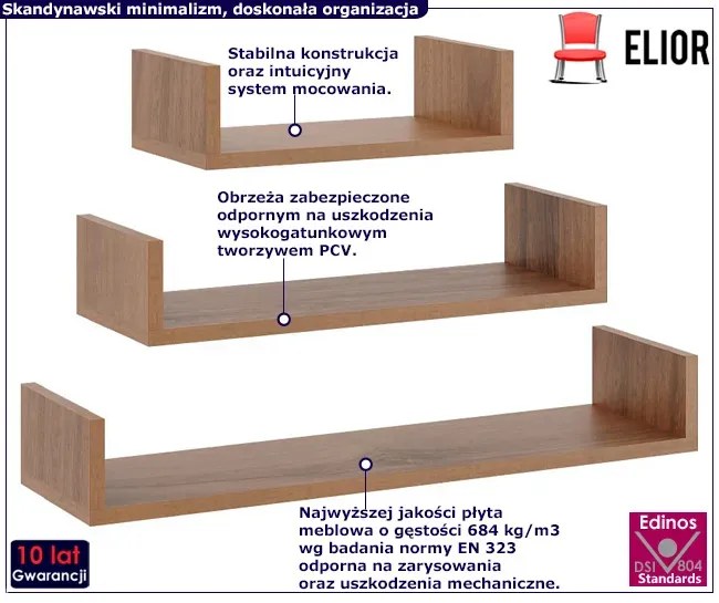 Zestaw 3 półek ściennych w kolorze orzech - Osake