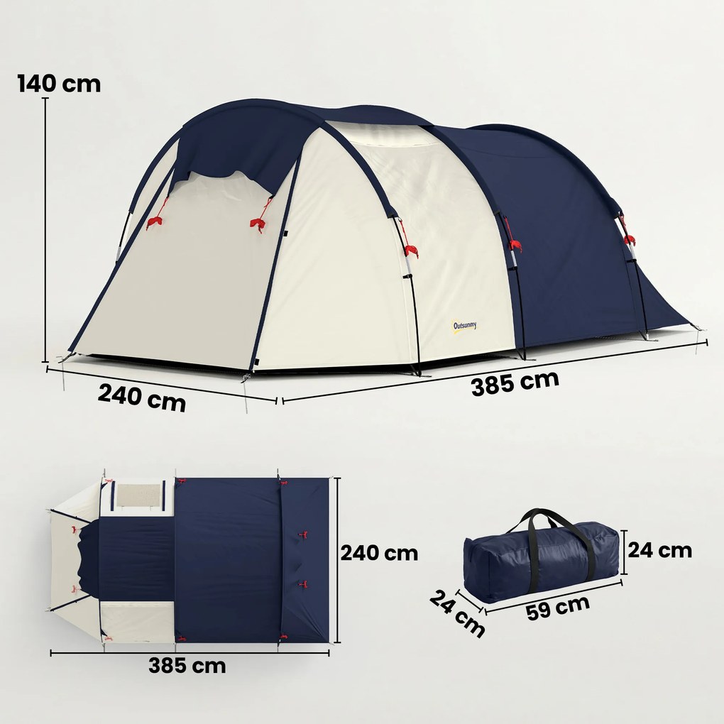 Outsunny Namiot tunelowy 4-osobowy, namiot rodzinny z sypialnią i salonem, okna, mata podłogowa, 3000 mm słupa wody | Aosom PL