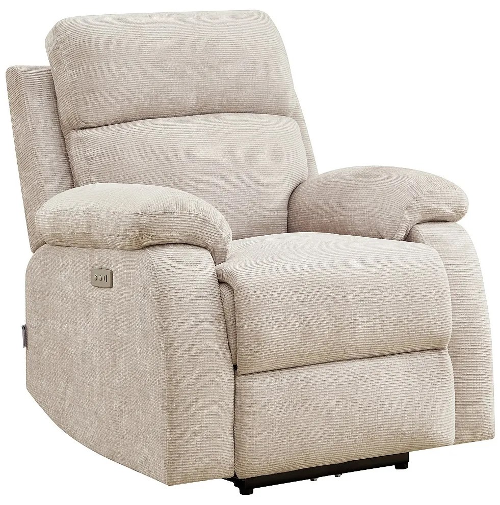 Elektryczny fotel relaksacyjny  z beżowej tkaniny szenilowej KOCENI