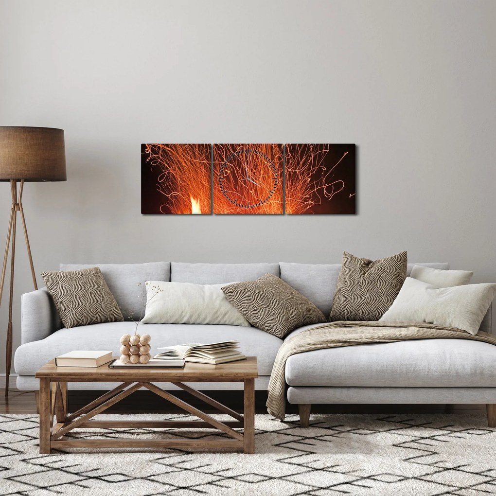 Obraz ognia (z zegarem) (90x30 cm)